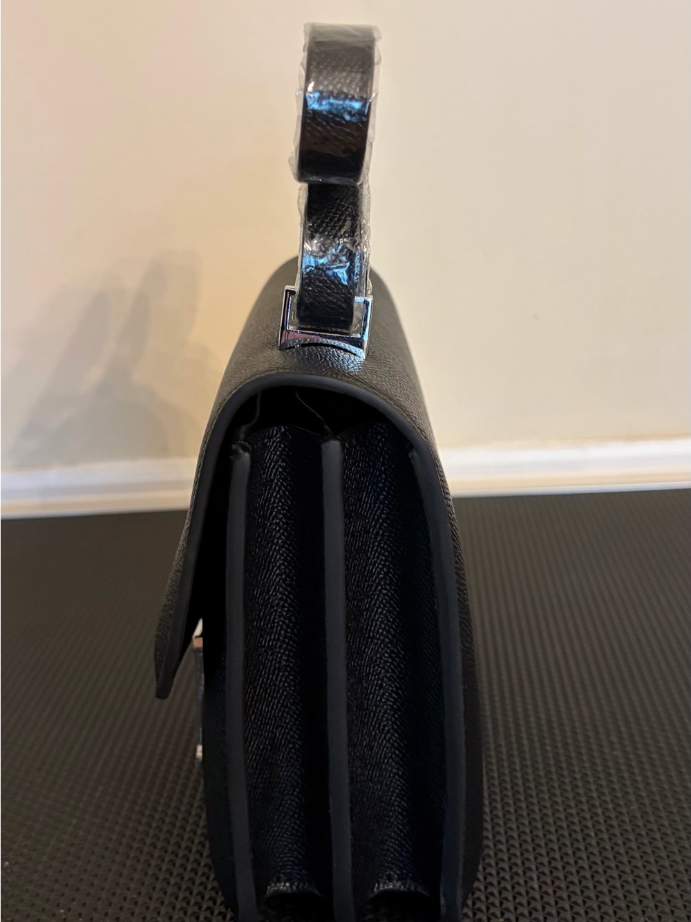 Silver Hardware Black Real Leather Shoulder/Crossbody Bag with H closure - Picture 9 of 11